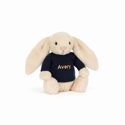 Jellycat Bashful Luxe Bunny Willow with Navy Jumper New Zealand | NLUHM1942